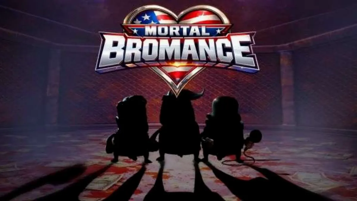 Tampilan visual slot Mortal Bromance dengan karakter kartun di atas ring tinju.